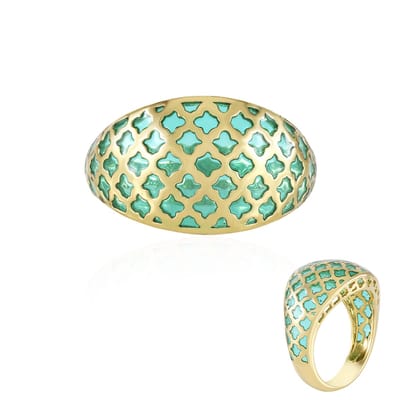 Cavill - Vergulde 925 Sterling Zilveren Ring Dames - Moderne Geometrische Ovaal Ring - Turkoois Inleg - Elegante Zilveren Ring Maat 17-20