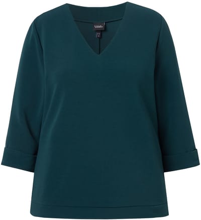 Ulla Popken - Dames - Shirt structuur ronde hals 3/4-mouw - Dennengroen - Maat 42+