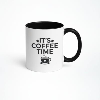 Koffie Mok 'It's Coffee Time' - Stijlvolle Keramische Beker voor Koffieliefhebbers - Wit met Zwart Handvat