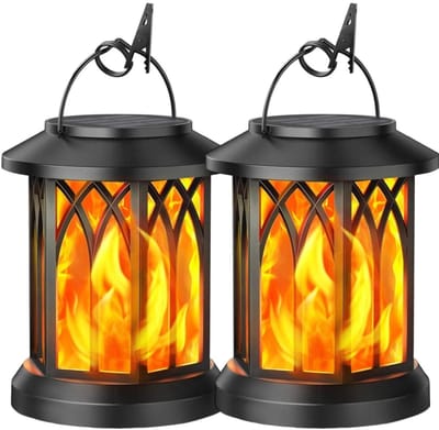 GELLDG Solarverlichting - Weerbestendige tuindecoratie - Solarverlichting voor buiten - Solar lantaarns - Realistisch vlameffect - IP65 waterdichte solar tuinverlichting - Met clip - Geschikt voor terrassen - 2 stuks - Zwart