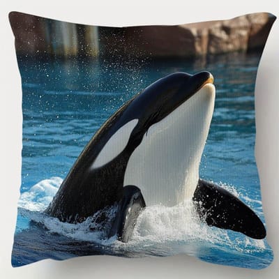 Housse de coussin Baleine Orque, Housse de coussin à imprimé animal marin réaliste, Décoration d'intérieur vie marine, Coussin d'appoint pour canapé 55x55cm