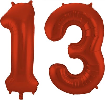 Folat Verjaardag Leeftijd folieballon - 13 jaar - rood - 86 cm - cijferballon groot