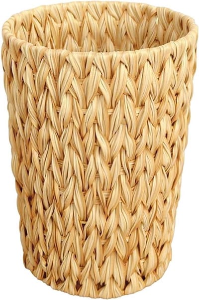 Geweven Prullenbak - Decoratieve Mand - Kantoor Organisatie - Handgeweven Design - 19 x 19 x 28 cm - Bruin