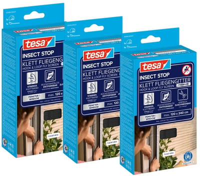 tesa INSECT STOP H&L Fly Screen Premium for Windows - hor met sterke klittenband, verwijderbaar zonder resten, op maat snijden - 3x 120 x 240 cm - antraciet (transparant)