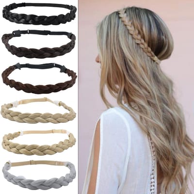 Ronte - Gevlochten haarband voor dames - Donkerbruin/Donkerblond - Verstelbaar - Synthetisch - Elastische hoofdband met 3 strengen