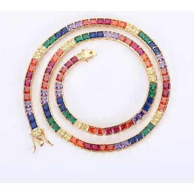 IJskoud Regenboog Kleurrijk Tennis Ketting Verguld Vierkant Zirkonia Tennis Ketting Cubaanse Schakel Verfijnd Sieraden Cadeau 8in(20.32cm)Bracelet beige
