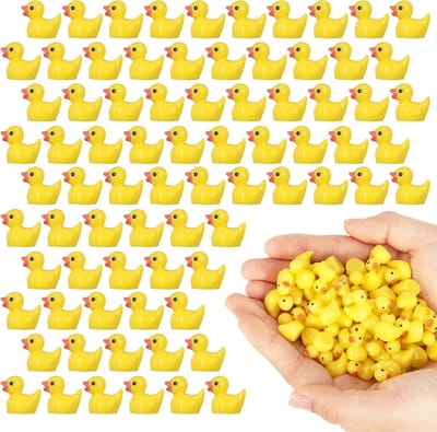 150 stuks mini-eendjes van kunsthars, miniatuur, miniatuurfiguren, decoratie, mini-eenden van hars, geel, kleine eenden, voor knutselen, poppenhuizen, tuinlandschap en aquaria