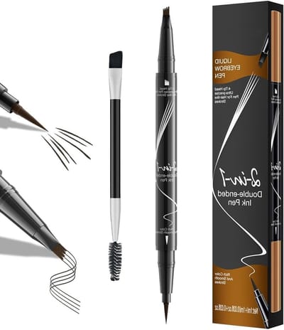 Langdurige 2-in-1 Oogbrauwpen met Waterdichte Formule en 4 Puntige Tips voor Natuurlijke Oogbrauwen in Zwart, Perfect voor Precisie en Vormgeving
