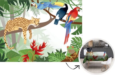 Tafelkleed - Tafellaken - 260x180 cm - Jungle dieren - Toekan - Jongens - Meiden - Luipaard - Binnen en Buiten