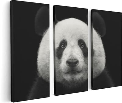 Artaza Canvas Schilderij Drieluik Panda - Pandakop  - 120x80 - Foto Op Canvas - Canvas Print