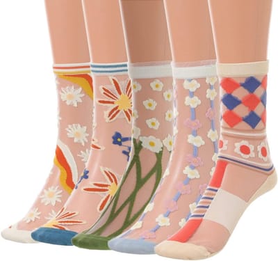 5 paar damessokken, vintage transparante sokken met bloemenprint, transparante mesh sokken, traditionele sokken, enkelsokken van transparant net, zomersokken voor dames en meisjes in maat 35-39, Voor Dagelijks Gebruik En Feesten | Cyslmuk®