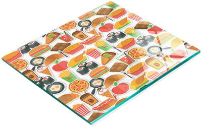 Decoratieve glazen snijplank met fastfoodafbeeldingen, 60x52 cm