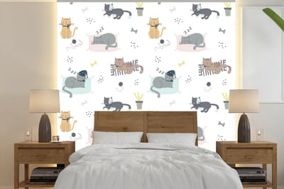 Behang - Fotobehang Katten - Huisdieren - Patronen - Breedte 240 cm x hoogte 240 cm