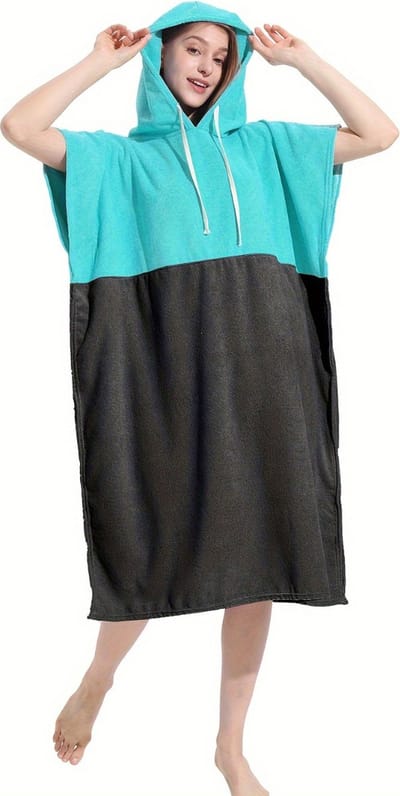 Livano Omkleed Handdoek Zacht - Surf Poncho Voor Volwassenen - Dames & Heren - Zwart & Turqoise