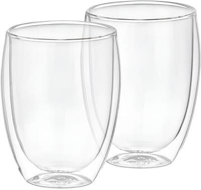 Cheffinger, Set 2 glazen voor dranken Dubbelwandig 350ml van Borosilicaatglas, Transparant