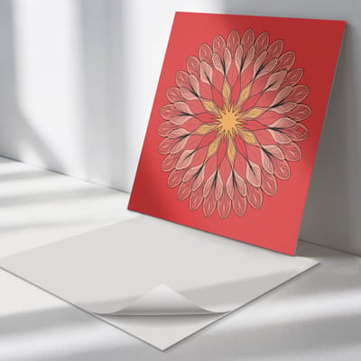Wallfluent Vinyl Tegels - Bloemenmandalapatroon Vinyl Wandtegels - 30 cm x 30 cm - Rood PVC Tegels - 9 stuks - Vierkant PVC Tegels - Abstractie Plaktegels - Wand PVC Tegels - Plaktegels Keuken en Badkamer