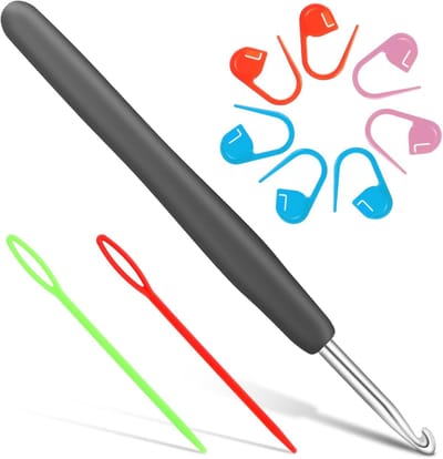 Haaknaalden Set 6mm - Ergonomische Haaknaalden met Steekmarkeringen en Dikke Ogen - Ideaal voor Haken en Breien, Inclusief Accessoires en Comfortabele Grip
