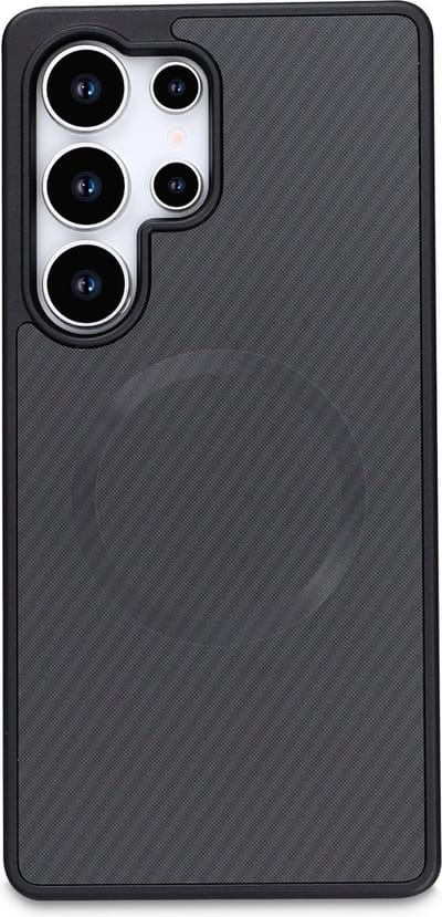 Casemania Hoesje Geschikt voor Samsung Galaxy S23 Ultra - Zwart - Carbon Back Cover - Geschikt voor MagSafe