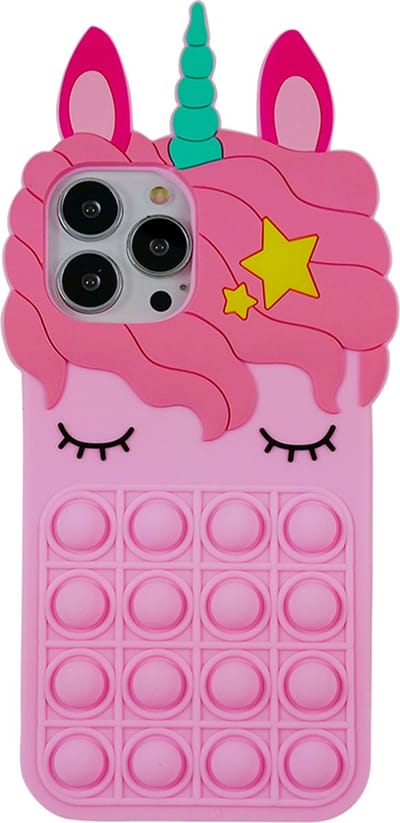 Peachy Unicorn Pop Fidget Bubble siliconen eenhoorn hoesje geschikt voor iPhone 11 Pro Max - roze