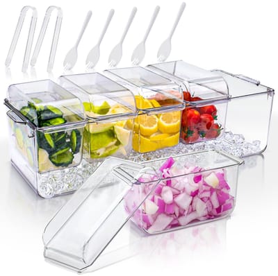 Dailygoods- Condiment Server - 5 Verwijderbare Containers - Inclusief Deksel - Handige Handgreep - Perfect voor Buffetten - Stijlvol Design - Serveerschaal