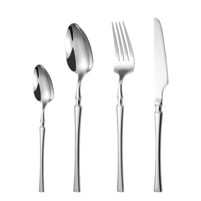 Zilveren bestekset, geschikt voor vrouwen, mannen en kinderen, draagbaar bestek met lepel en botermes, lepelset (zilver, 4 stuks)-Stijl 1