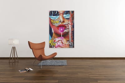 Canvas Schilderij - Vrouw met Lolly - Kleurrijk - 60x40x2 cm
