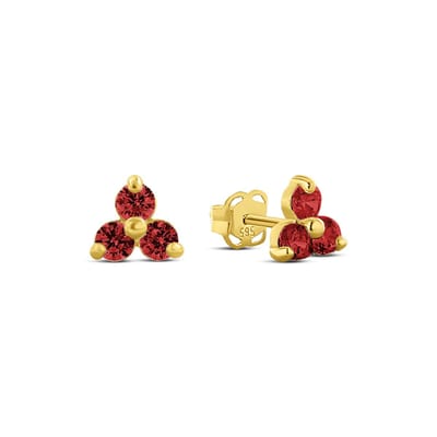 New Bling 9NBSAM-G230037 Gouden Oorknopjes met Drie Zirkonia Steentjes - Rood - 5,5x5,5mm - 14 Karaat - Goud