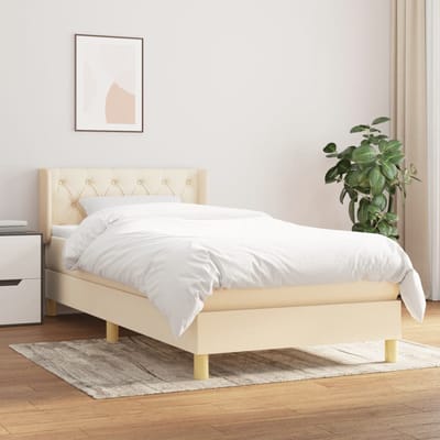 vidaXL - Boxspring - met - matras - stof - crèmekleurig - 80x200 - cm