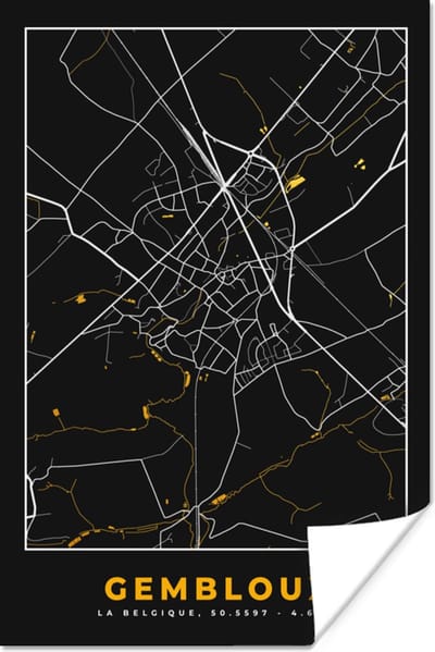 Poster Gembloux - Stadskaart - Goud - Kaart - Plattegrond - 120x180 cm XXL
