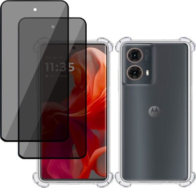 Hoesje + 2x Privé Screenprotector geschikt voor Motorola Moto G85 – Privacy Tempered Glass - Case Transparant