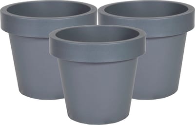 Mega Collections Plantenpot/bloempot - 3x - kunststof - grijs - buiten - D20 x H18 cm