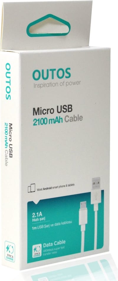 Outtos 2.1A Micro USB Kabel 1M - Wit