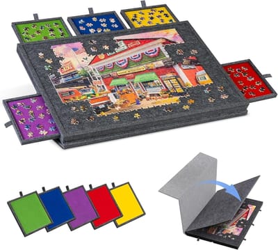 Puzzelmat Opbergsysteem - Puzzel Kleed - Puzzels Maken - Met 5 Laden - 77 x 53 cm - Donkergrijs