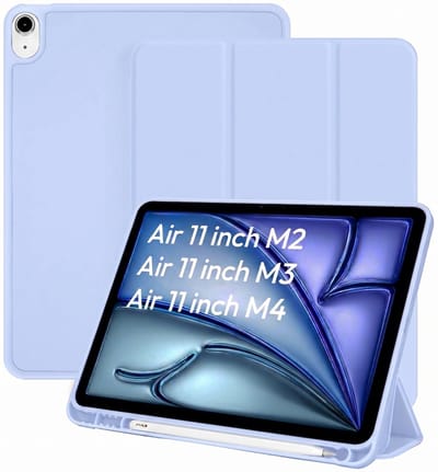 Hoes Geschikt voor Apple iPad Air 11 inch (2026, M4/2025, M3/2024, M2) - Licht Blauw - Casemania Tri Fold Tablet Case met Penhouder - Beschermhoes Smart Cover met Uitsparing voor Apple Pencil of Stylus