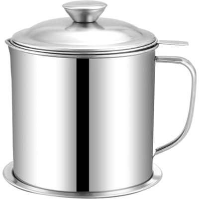 Keukenoliepot RVS oliefilter Huishoudelijke kookolie vetafscheider met deksel 410 & 1.3L & Flat Steel Handle