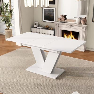 Sweiko Eettafel - Uitbreidbaar 120/160 cm - V-poot - Minimalistische stijl - Wit