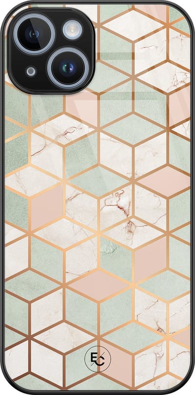 Hoesje geschikt voor iPhone 14 - Pastel kubus - Luxe Hard Case - Print - Multi - Mooie Telefoonhoesjes