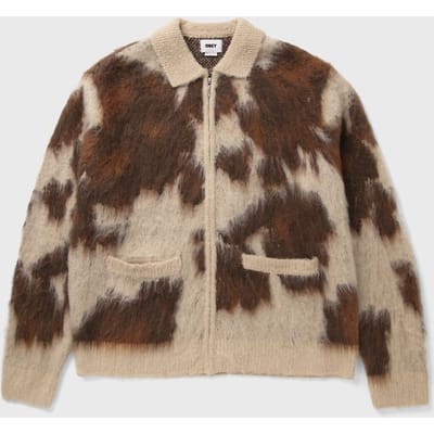 COW PATTERN ZIP SWEATER