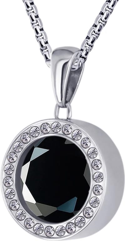 Quiges 12mm Mini Munt Hanger Zilverkleurig RVS Glans met Geslepen Zirkonia Zwart Munt en Box Ketting Ankerketting 42-46cm