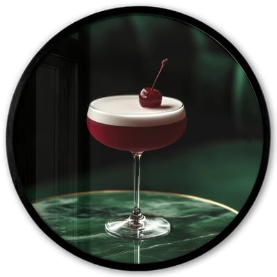 Poster in lijst Rond - Fotolijst 40x40 cm - Posters - Kers - Cocktail - Rood - Marmer - Ronde posterlijst zwart - Decoratie - Wanddecoratie woonkamer - Muurdecoratie slaapkamer