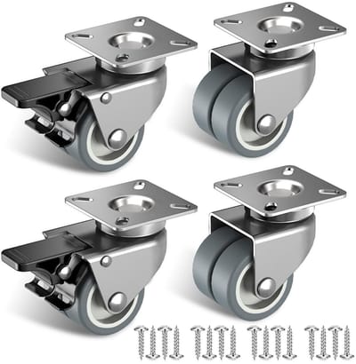 GELLDG Meubelwielen - Zware wielen - 50 mm meubelwielen - Met veiligheidsremmen - Wielen voor strandstoelen - Totaal draagvermogen 400 kg - Set van 4 (2 met remmen + 2 zonder remmen)