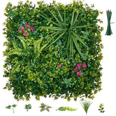 VEVOR Kunsthaag 50x50 Cm 12-Delige Set, 3d-Paneelstijl Plantenwand, Pe-Privacyscherm, Privacyhek, Haaghek, Kunstplanten Balkonbekleding voor Bruiloften, Buitentuinen, Achtertuinen