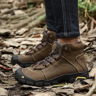 Echt Leer Katoen Gevoerde Schoenen Heren Winter plus Fluweel Sneeuwlaarzen Buiten Casual Warme Wandelschoenen Reisschoenen Heren Hoge Schoenen 44 brown