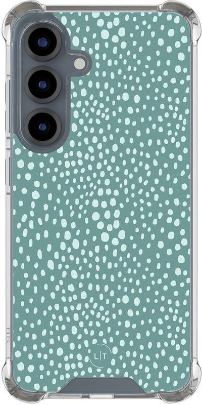 Shockproof hoesje - Geschikt voor Samsung Galaxy S25 - Blue dots - Extra sterke case - TPU/polycarbonaat - Gestipt - Blauw, Transparant