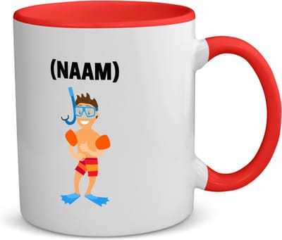 Akyol - jongen met snorkel met je eigen naam koffiemok - theemok - rood - Zwemmen - sport liefhebbers - mensen die houden van zwemmen - zwemdiploma - zwemcadeau - verjaardagscadeau - verjaardag - cadeau - kado - geschenk - gift - 350 ML inhoud