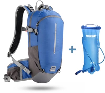 CarryQuest® - 12L Fietsrugzak + 2L Waterzak - Waterdichte Polyester MTB Rugzak met Drinksysteem - Rugventilatie - Reflecterend - 42x19x12 cm - Blauw