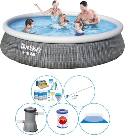 Fast Set Rattan Rond 396x84 cm - Zwembad Pakket