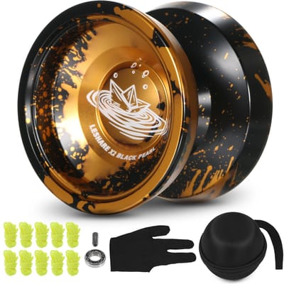 Aluminium jojobal Competitief jojo-cadeau met lagersnaren, handschoen en opbergkoffer zwart/goud
