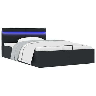 vidaXL - Bedframe - met - opslag - hydraulisch - LED - kunstleer - zwart - 120x200 - cm