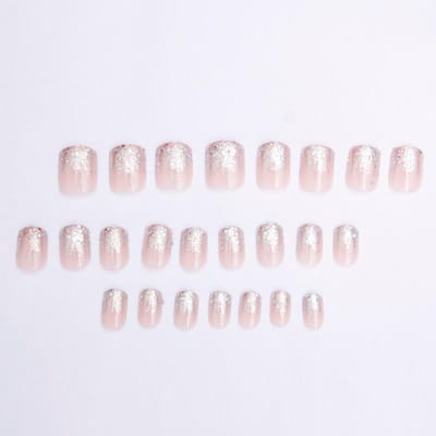 24 stuks Huidkleurige Nagelplaat Zilveren Kop Vierkant Kort Imitatienagel Franse Valse Nageltips 24pcs white